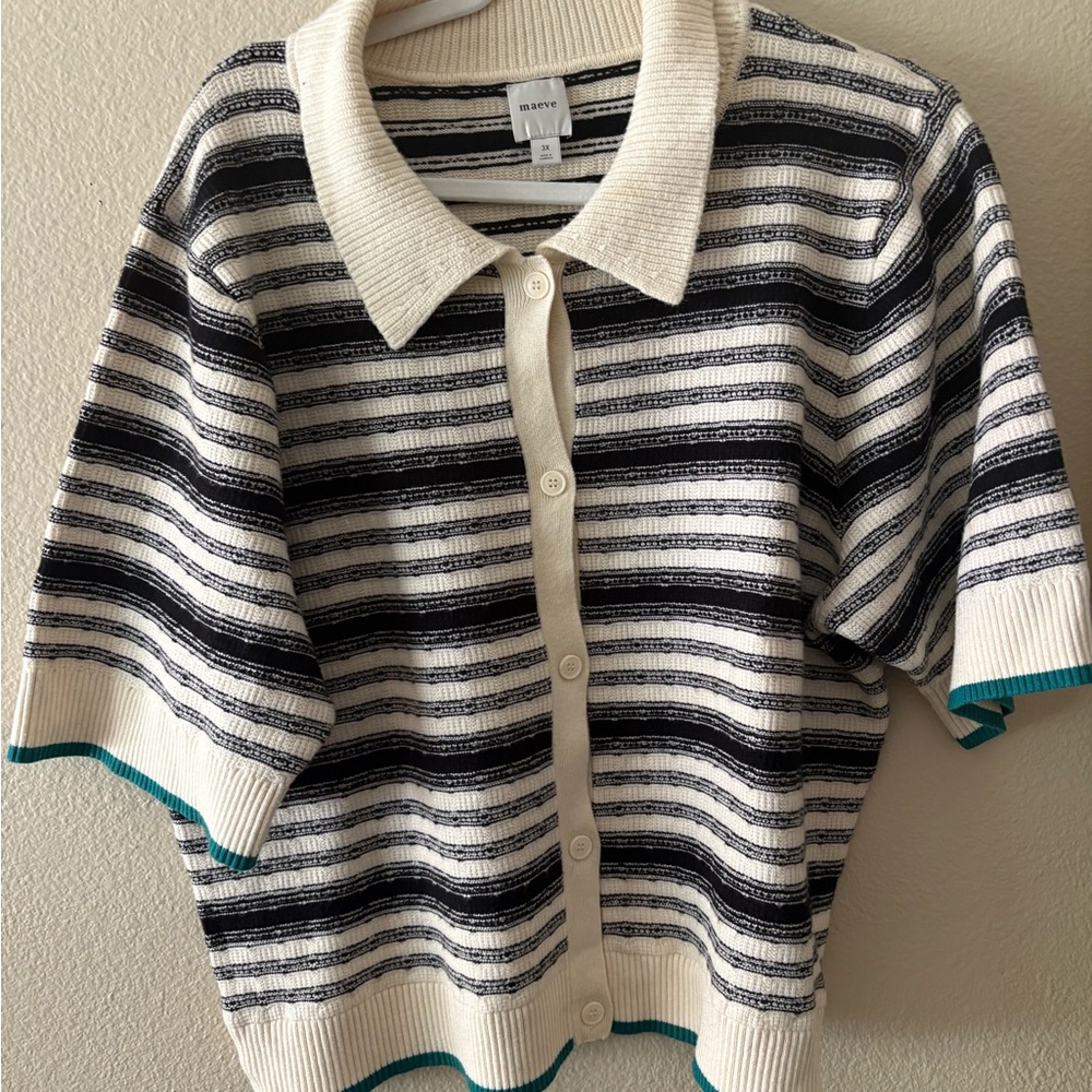 Maeve Black and Cream Striped Cardigan